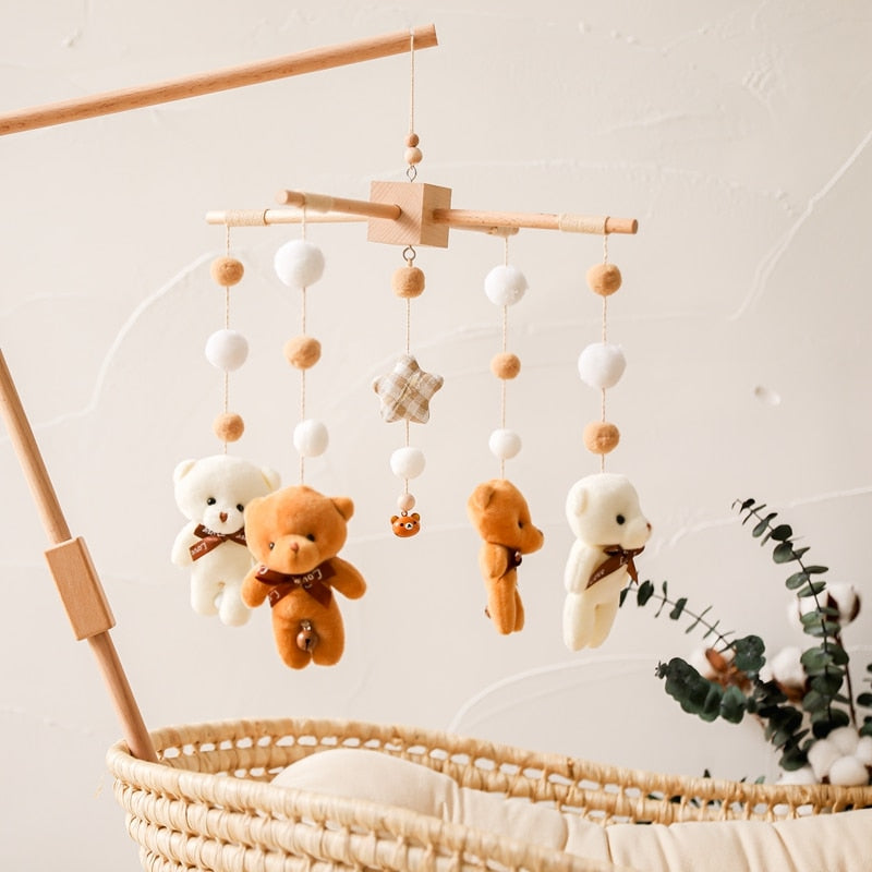 Baby Crib Mobiles Wooden Bed Bell Newborn Stroller Rattles Toy Cartoon Plush Toy 0-24M Infant Baby Boy Girls Toys Bed Bell  BX1310 type-A / CN Official JT Merch