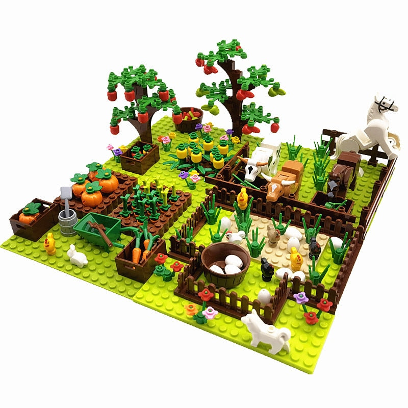 Farm Animals Trees Plants Building Blocks for Kids MOC Compatible Classic Bricks Toys for Children Juguetes Bloques Base Plate  BX1310 4in1 green set Official JT Merch