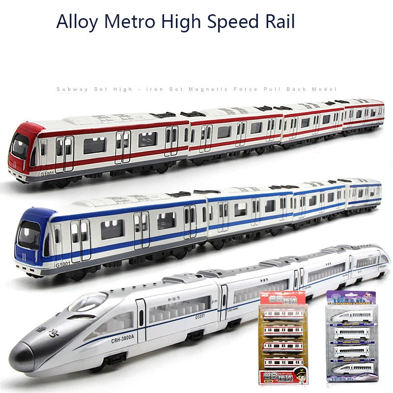 4pcs/Lot Alloy Train Model High-speed Rail Subway Pull Back Magnetic Kids Toys Car Model Toy Track Train Toys for Children Gift  BX1310 A Official JT Merch