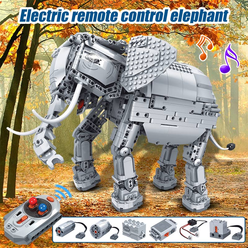 ERBO 1542pcs Creative Electric Remote Control Machinery Building Blocks RC Elephant Animal Bricks Toys for Children  BX1310 Without original box / China Official JT Merch