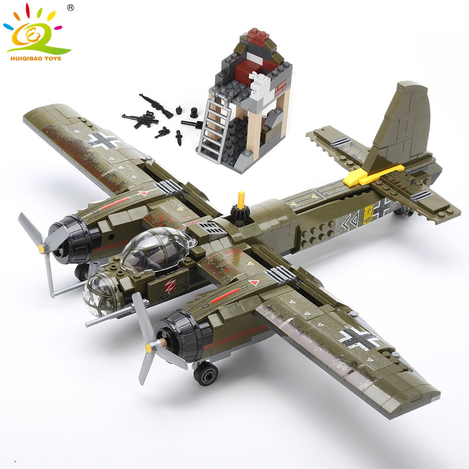 HUIQIBAO 559pcs Military Ju-88 Bombing Plane Building Block WW2 Helicopter Army Weapon Soldier Model Bricks Kit Toy for Children  BX1310 Default Title Official JT Merch