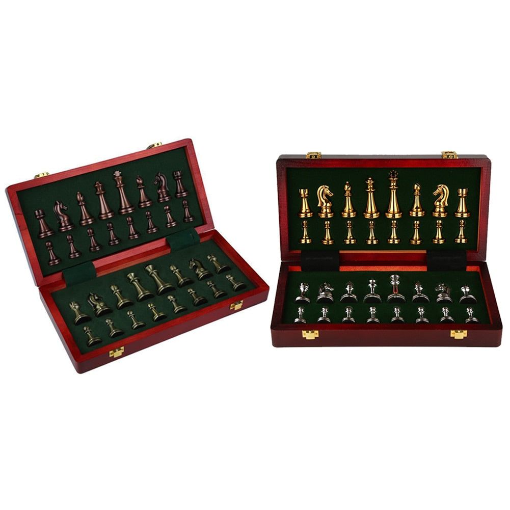 Retro Medieval Luxury Chess Game Set with Wooden Chessboard Family Chess Pieces for Gathering Party Entertainment  BX1310 Bronze Official JT Merch