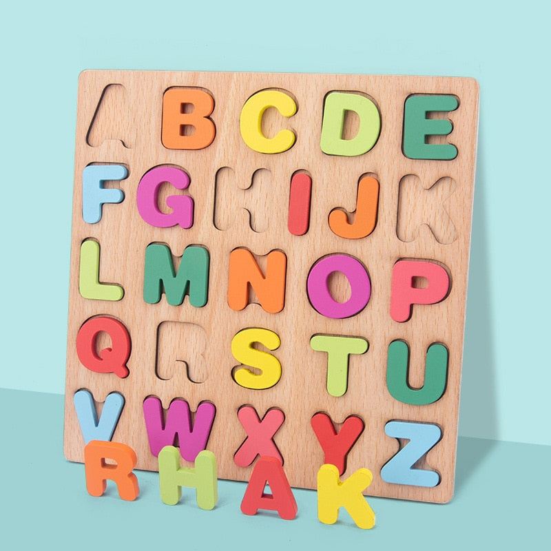 Kids Wooden 3D Alphabet Number Puzzle Board Baby Letter Digital Geometric Montessori Early Learning Educational Toys For Toddler  BX1310 YZ21-1 Official JT Merch