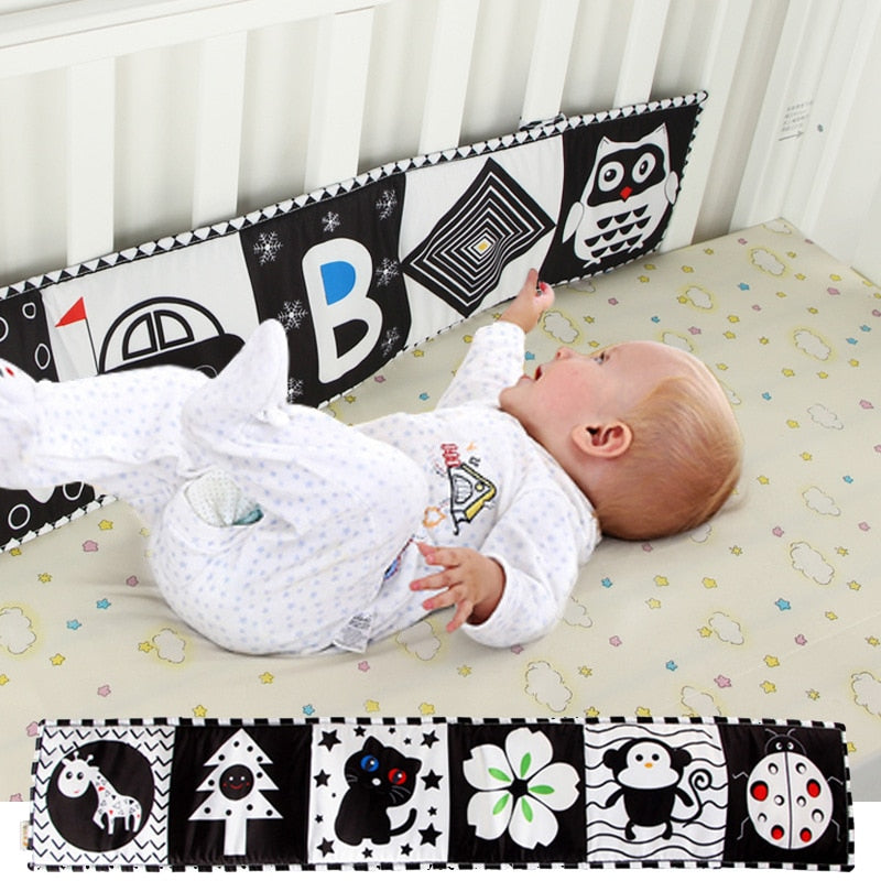 Newborn Crib Bumper Cloth Book Black White Contrast Baby Toys Early Stimulation Crib Toys Quiet Book Sensory Toys for 0-36 Month  BX1310 Owl-DD358M Official JT Merch