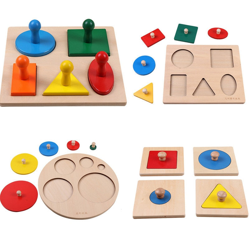 Wooden Geometric Shapes Sorting Math Montessori Puzzle Colorful Preschool Learning Educational Game Baby Toddler Toys  BX1310 A Geometric Official JT Merch