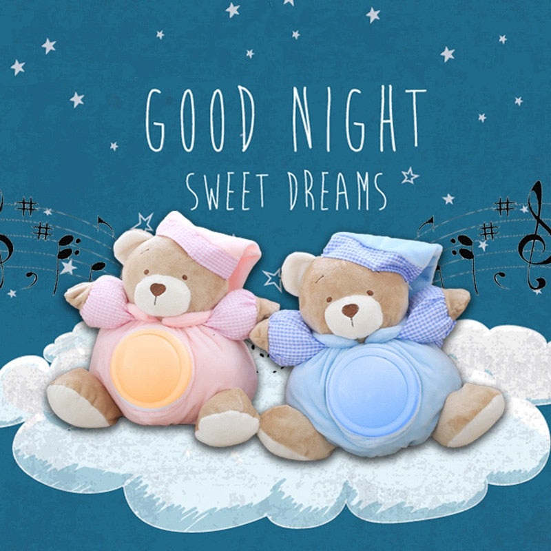 25cm Kawaii Teddy Bear Musical Light Plush Dolls Pat Lamp Sleeping Comfort LED Night Light Appease Bear Toys for Children Gifts  BX1310 Pink Official JT Merch