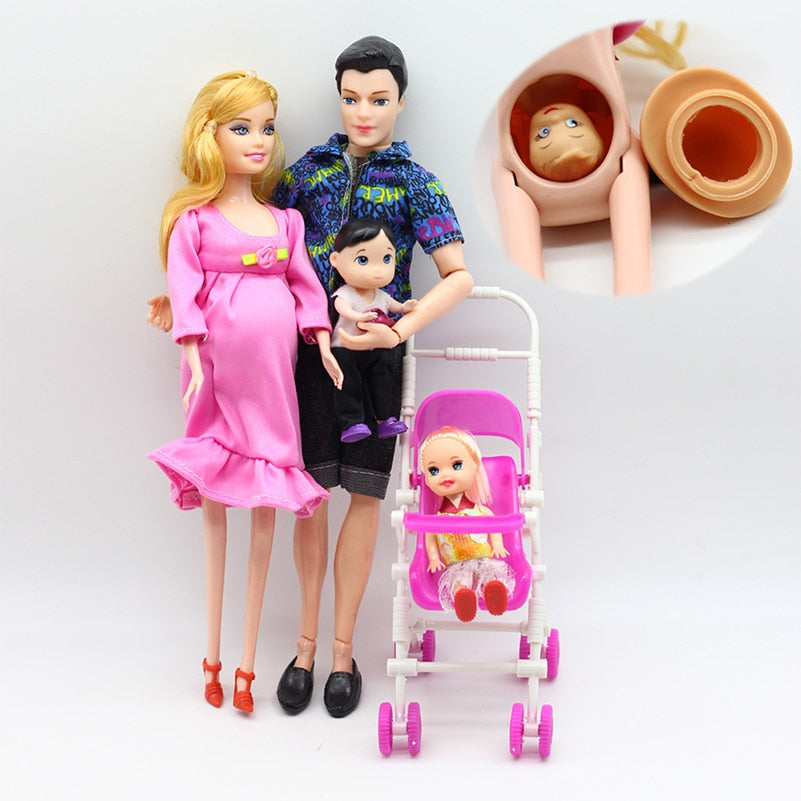 6pcs Happy Family Kit Toy Dolls Pregnant Babyborn Ken&Wife with Mini Stroller Carriages For Baby Dolls Child Toys For Girls Gift  BX1310 Default Title Official JT Merch