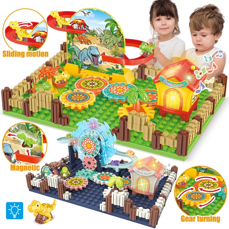 Dinosaurs Park Climbing Stairs Track Gear Building Blocks Animal Electric Ferris Wheel With Music Bricks Toys for Children Gifts  BX1310 NO BOX (88003) / Poland Official JT Merch