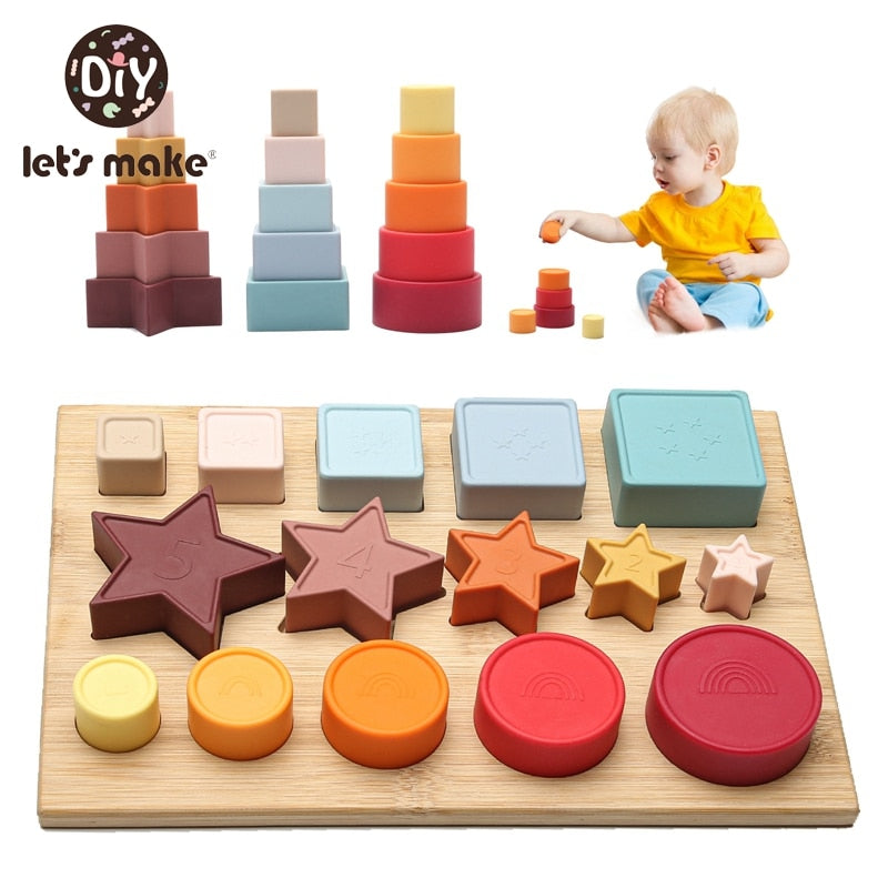 Wooden Montessori Toys Set Baby Rainbow Geometry Building Blocks Jigsaw Puzzle Stacking Educational Toy Children Gift  BX1310 Set1 Official JT Merch