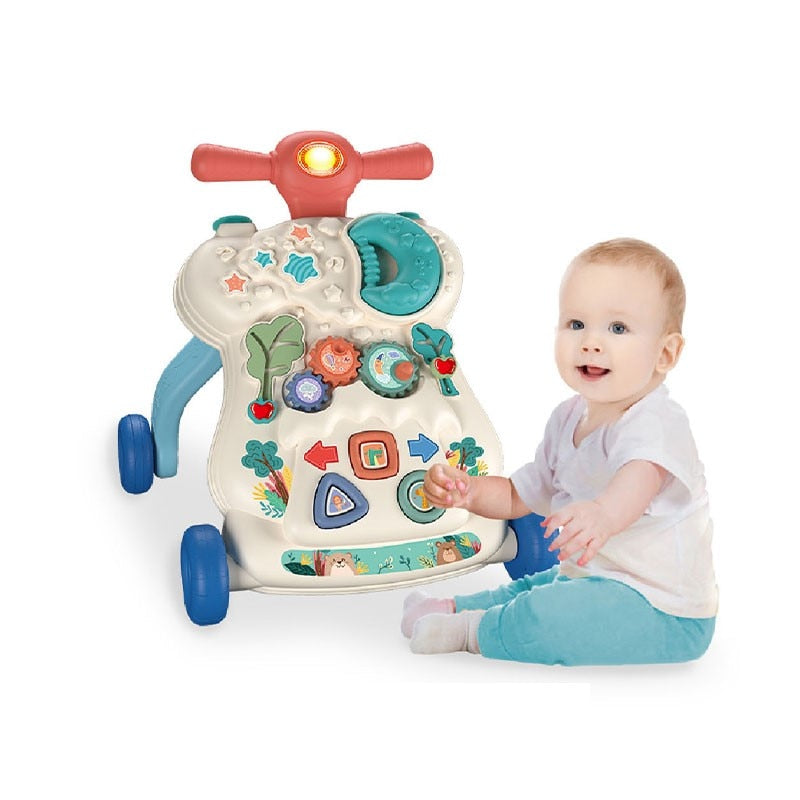 Baby Walker with Wheel Educational Learning Toys Sit to Stand for Toddler Multifunction Activity Center Kids Music Trolley  BX1310 Blue Official JT Merch