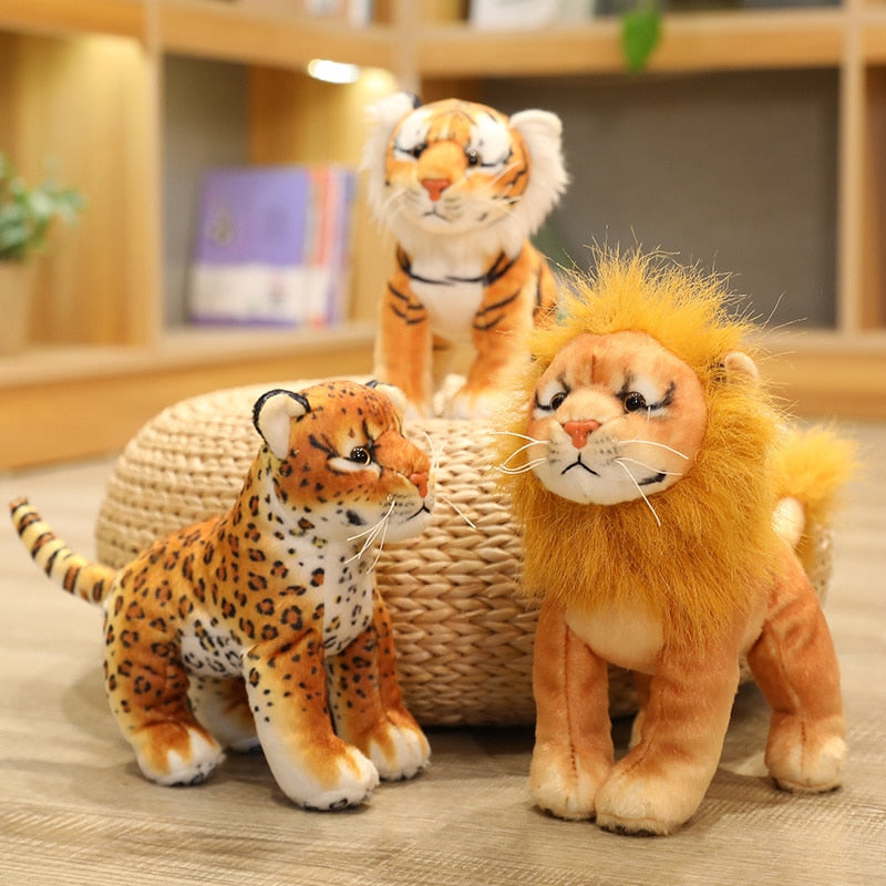 New Style 17-25cm Cute Simulation Tiger Lion Leopard Plush Toy Stuffed Soft Wild Animal Dolls Toy for Children Birthday Decor  BX1310 stand tiger17cm Official JT Merch