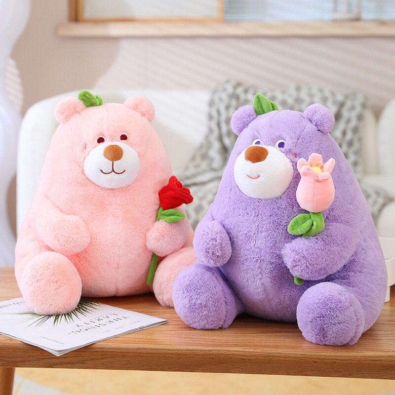 25/35/45CM Kawaii Bear Plush Toys Stuffed Teddy Bear Holding Rose Flower Plush Doll Valentine Gift for Girls  BX1310 25cm / White Official JT Merch