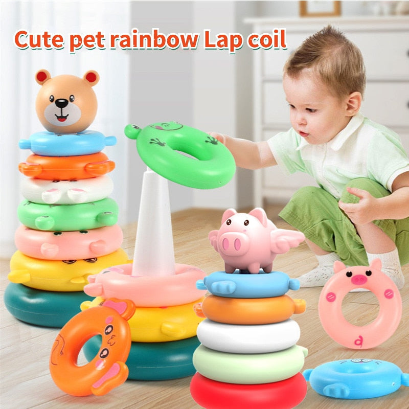 Childrens Stacking Circle Rainbow Circle Stacking Duck Toy Baby Puzzle Early Education Ring with Rich Colors Baby Doll Toys  BX1310 YZ15-5th Floor Official JT Merch