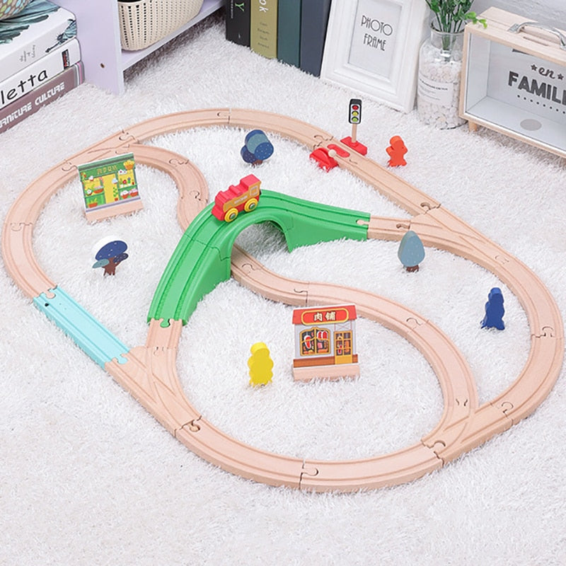 Plastic Spiral Train Tracks Wood Railway Accessories Track Bridge Piers With Fit Wooden Tracks Train Set Toys for Children Gifts  BX1310 9PCS A Official JT Merch