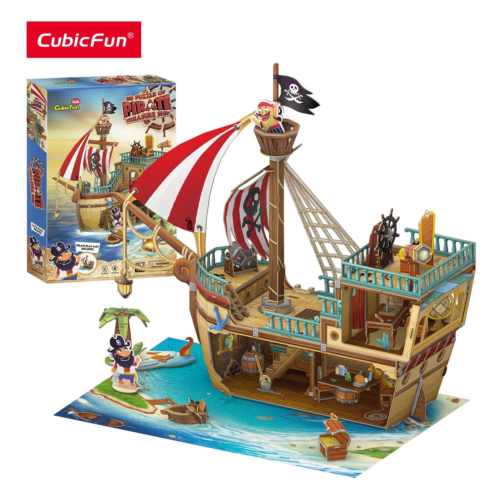 CubicFun 3D Puzzles 157 Pieces Pirate Treasure Ship Sailing Boat Model Kits Arts Crafts STEM Project Decoration Gift for Kids  BX1310 Default Title Official JT Merch