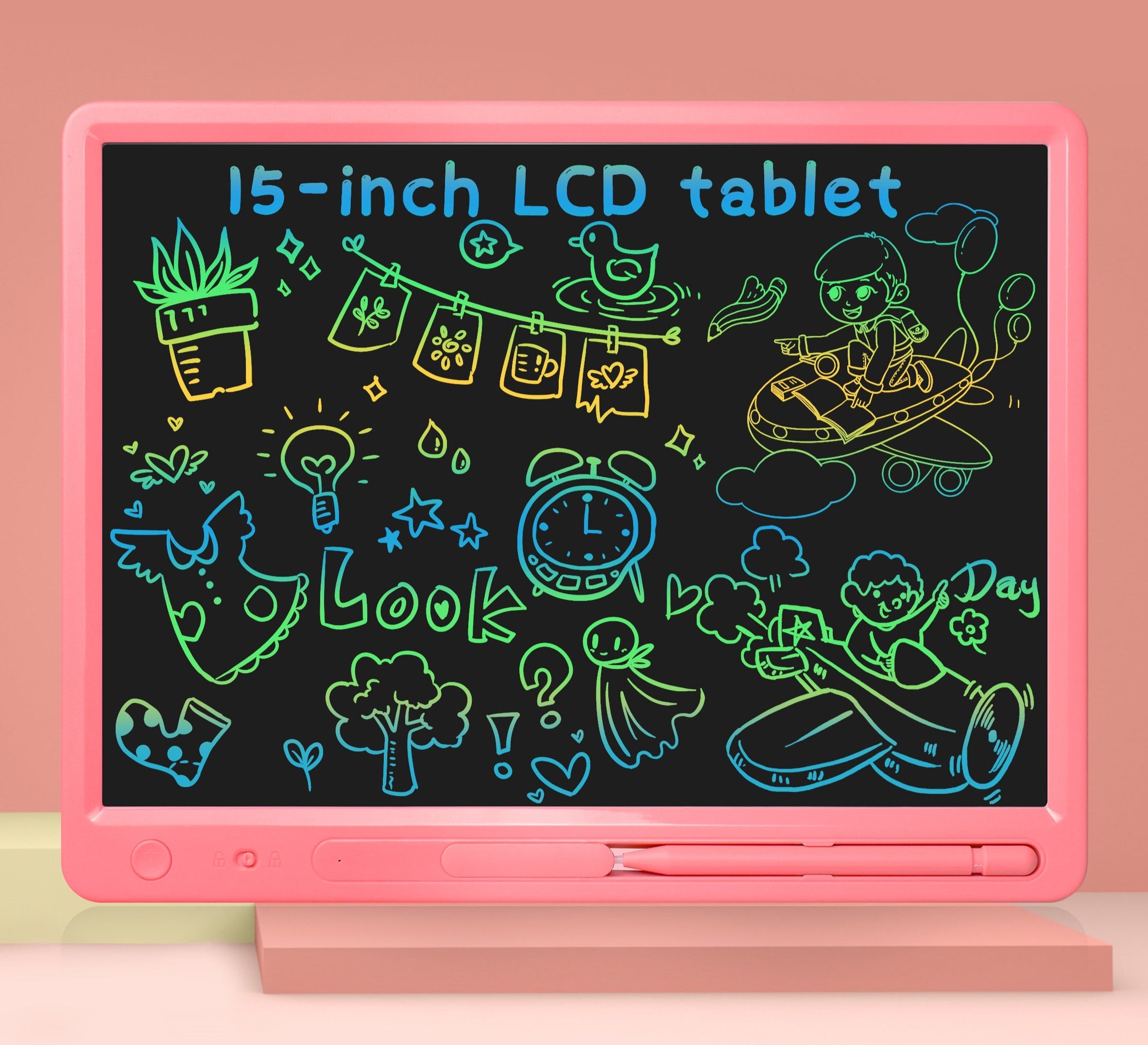 15 Inch Colorful Doodle Board Electronic LCD Writing Tool Clean Portable Tablet for Kids; Adult Learning Toys Gifts School Office  BX1310 15 Single Black Official JT Merch