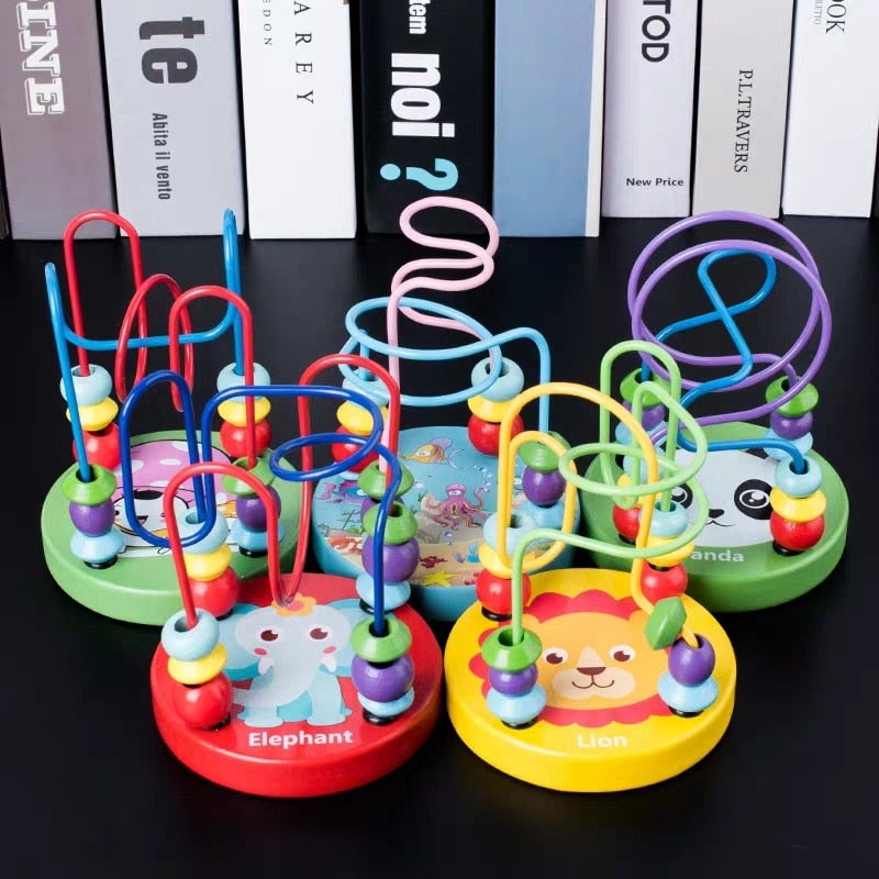 Baby Montessori Educational Math Toy Wooden mini Circles Bead Wire Maze Roller Coaster Abacus Puzzle toys For Kids Boy Girl Gift  BX1310 9 lion Official JT Merch