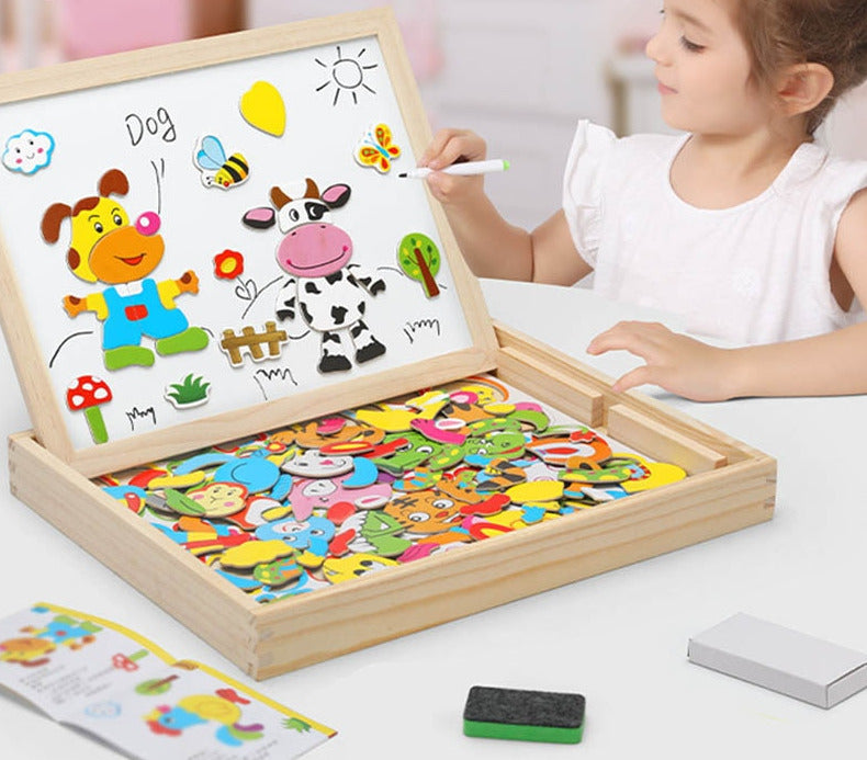 100+Pcs Wooden Multifunction Children Animal Puzzle Writing Magnetic Drawing Board Blackboard Learning Education Toys For Kids  BX1310 Letter Fridge Magnet Official JT Merch