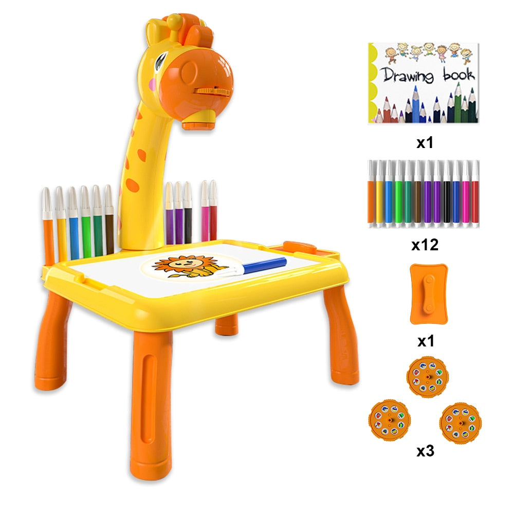 Kids Mini Led Drawing Projector Diy Art Drawing Board Table Copy Eraser Portable Educational Learning To Paint Tablet Toys Gifts  BX1310 Mini Yellow Deer Official JT Merch