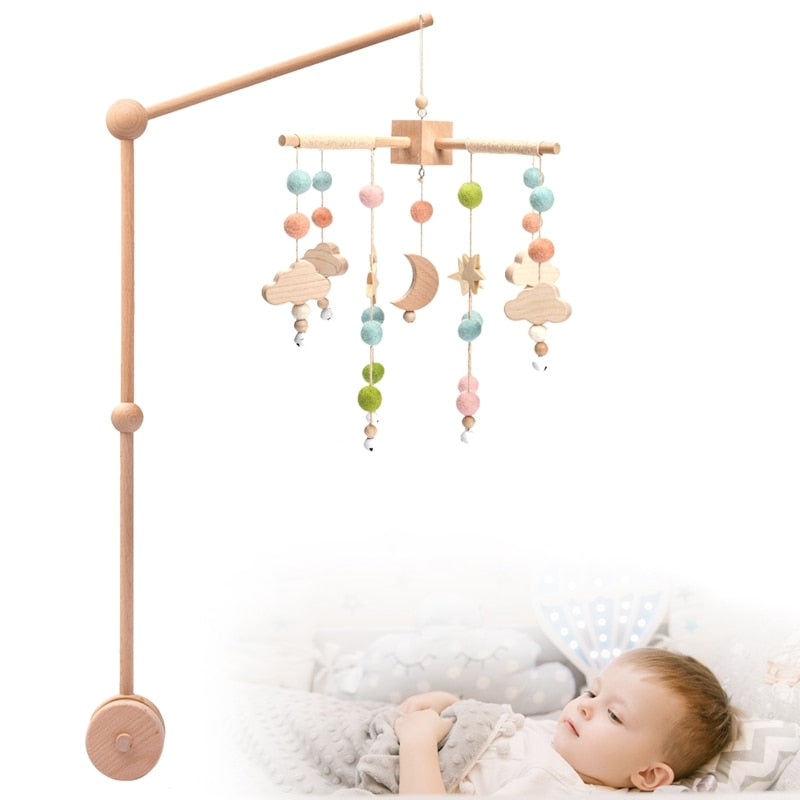 7Pcs Crib Bracket Assembly Set with Music Box Mobile Infant Bed Bell Musical Toys Wooden Children Carriage Toy Accessory  BX1310 White Official JT Merch
