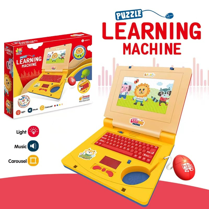 Learning Machine Mini Simulation Computer LED Screen Light And Music Early Educational Multi-function Electronic Toy For Kids  BX1310 Yellow Official JT Merch
