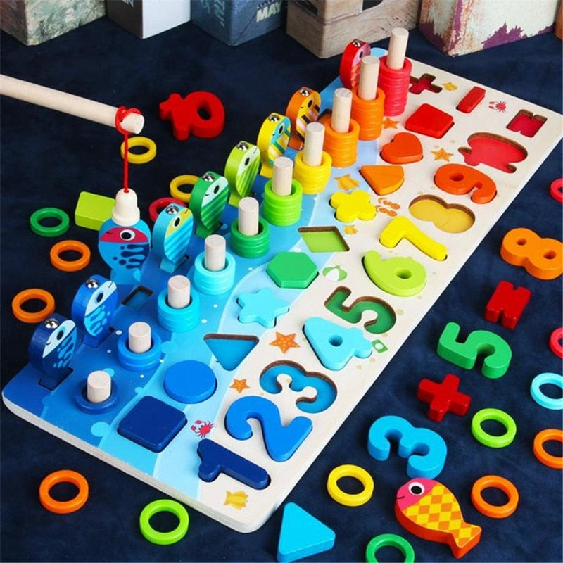 Kids Montessori Math Toys For Toddlers Educational Wooden Puzzle Fishing Toys Count Number Shape Matching Sorter Games Board Toy  BX1310 YZ12-big Official JT Merch